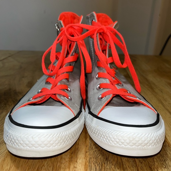 Chuck Taylor Converse Side Zip High Gray Violet Neon Orange Shoe - Picture 7 of 8